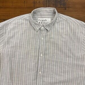 Frank & Eileen Mens Striped Button Down Shirt Gray White‎ Casual Sz L